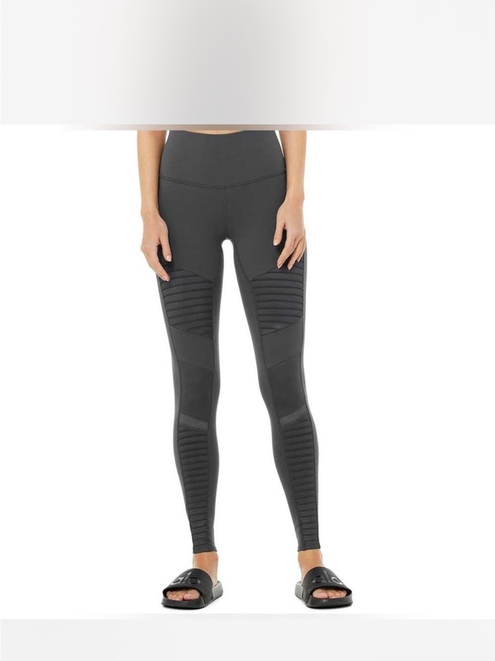 ALO Yoga Moto-Style High-Rise Leggings in Charcoal